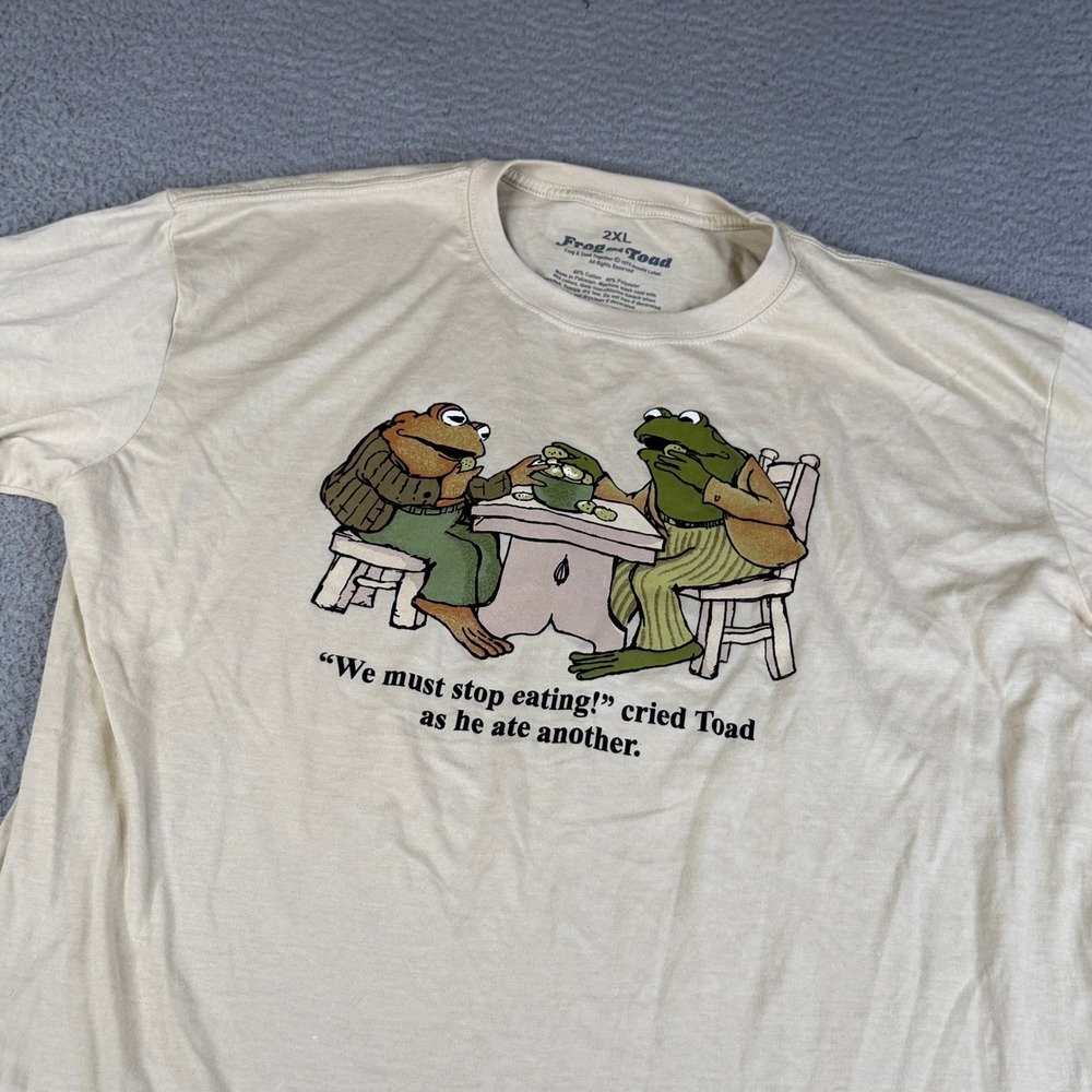 Frog and Toad T-Shirt Mens 2XL Cream We Must Stop Eating Graphic Short Sleeve